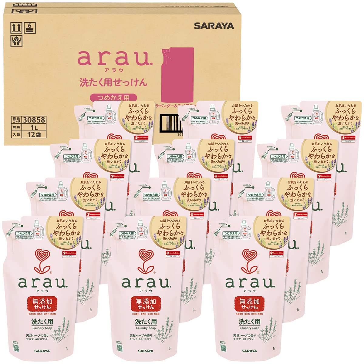 【ケース販売】 arau. アラウ 洗たく用 せっけん 詰替用 1リットル×12個入 4,520円