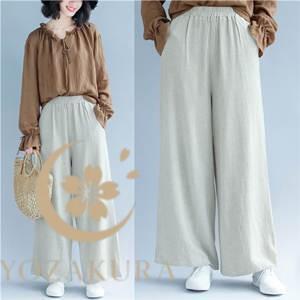 ワイドパンツ ガウチョパンツ レディース ハイウエスト 綿麻 ポケット付き ゆったり 大きいサイズ 着痩せ おしゃれ ボトムス 秋 新作