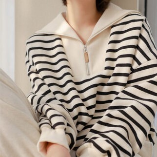 ハーフジップ トップス 長袖 Vネック ハイネック ストレート Iライン ファスナー 前開き 2way かっこいい 大人女子 個性的 ブラック グリーン M L XL ボーダー こなれ感