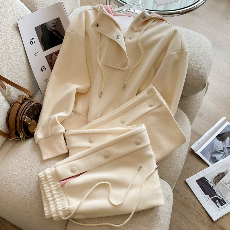 重工業ファッションツーピーススポーツスーツ女性の春と秋の気質カジュアルフード付きルーズスウェットシャツスポーツウェア