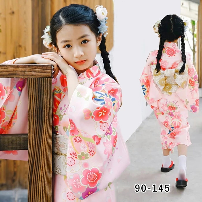 コストパフォーマンス浴衣 キッズ 子供 浴衣セット 和装 2点セット 女の子 和服 着物 セパレート 花柄 作り帯 可愛い オシャレ ゆかた ガールズ 七五三 ハロウィン コスプレ 花火大会 お祭り