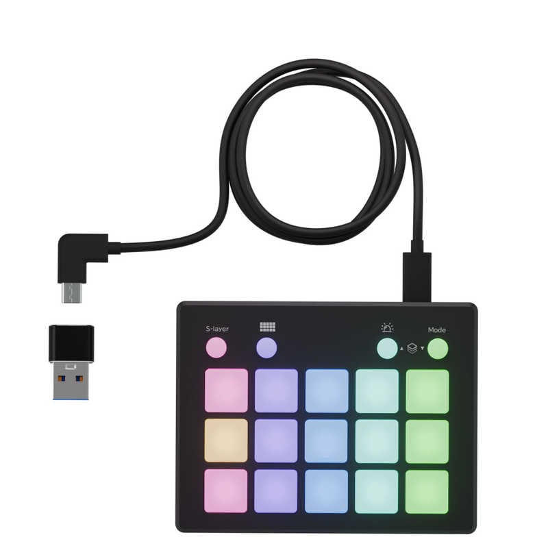 AREA　ショートカットキーボード センサー式 15ボタン USB-C＋USB-A接続 (Windows11対応) 15KEYENHANCER ブラック　SD-PAD15