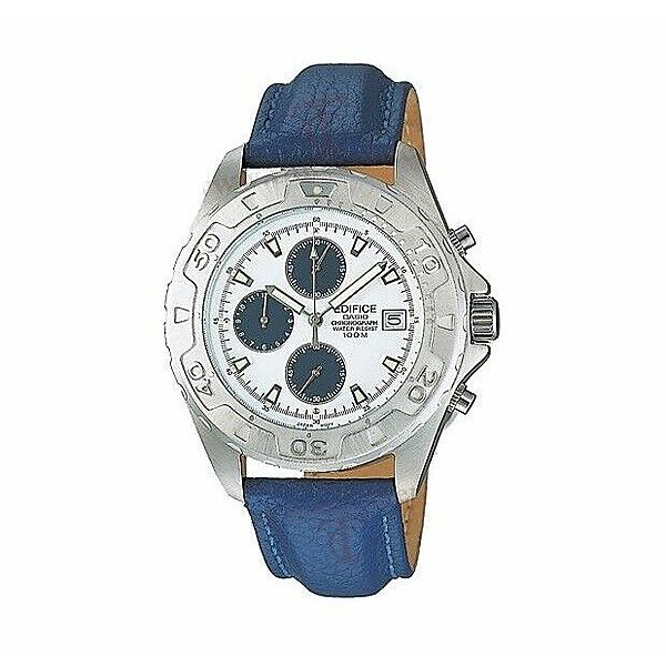 カシオMens Edifice Chronograph White Dial MTD1032E 100M WR Blue Leather Watch