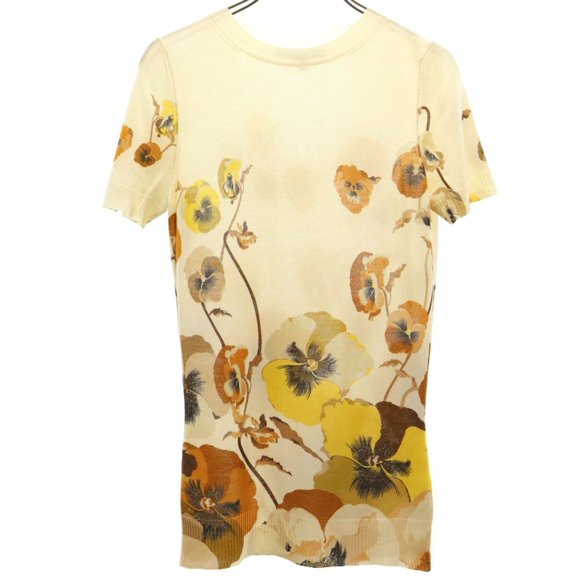 イタリア製 カシミヤブレンド 花柄 半袖 ニット S アイボリー レディース 古着