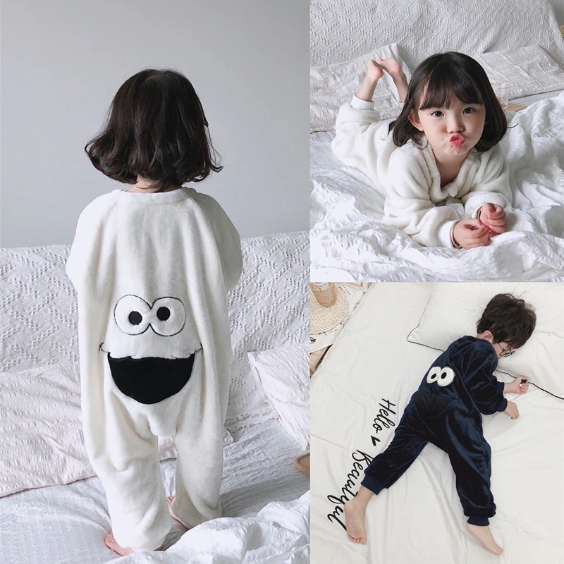 子供用ジャンプスーツサンゴフリース秋冬セサミストリートパジャマ子供用ベビー防寒着ネルホームカラー r n1001-ダークブルー r n1002- ホワイト r n1003- ホワイト セサミ