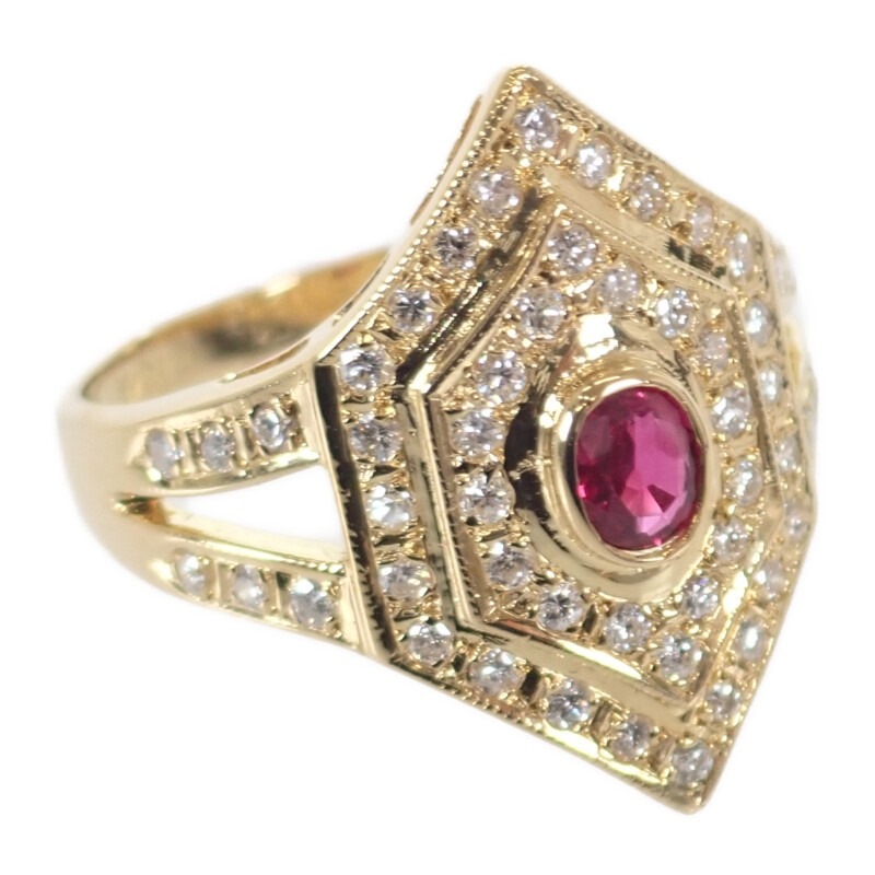 【no brand】K18YG デザインジュエリー リング K18イエローゴールド 11号 ルビー ダイヤモンド レディース