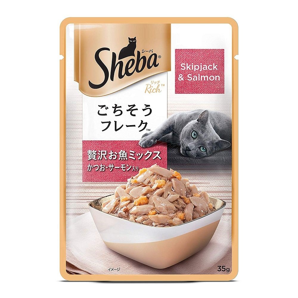 （まとめ買い）マースジャパン シーバ リッチ ごちそうフレーク 贅沢お魚ミックス かつお/サーモン入り 35g 猫用 [x48]