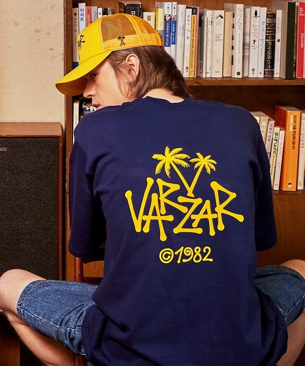 [VARZAR]パームツリー ロゴ 半袖Tシャツ ブラック Qoo10 VARZAR パームツリーTシャツ特集 ロゴ 半袖 ラ