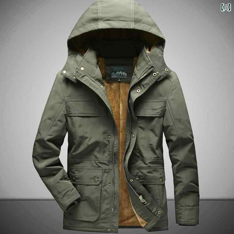 メンズ ファッション 冬 綿 コート 丈 起毛 厚手 防寒 暖かい ジャケット 綿 コート フード 綿入り ジャケット