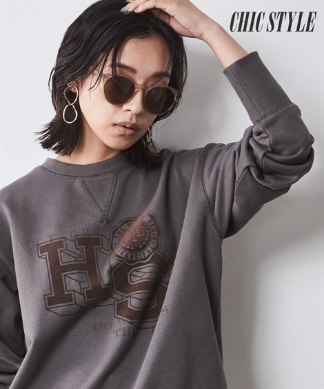 スウェット・トレーナー 綿100％フロッキープリントスウェット シックスタイル 大きいサイズ対応