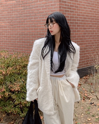 [*暖かいキルティング] ファージャケット アンゴラ モヘア アルパカ 冬ジャケット コート アウター 2color