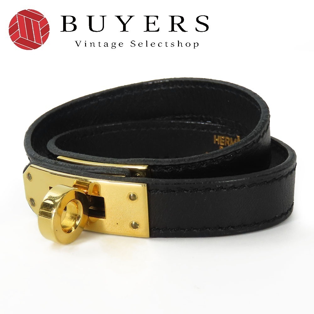 中古 ブレスレット ケリー レザー メタル ブラック ゴールド金具 I刻印 アクセサリー レディース 女性