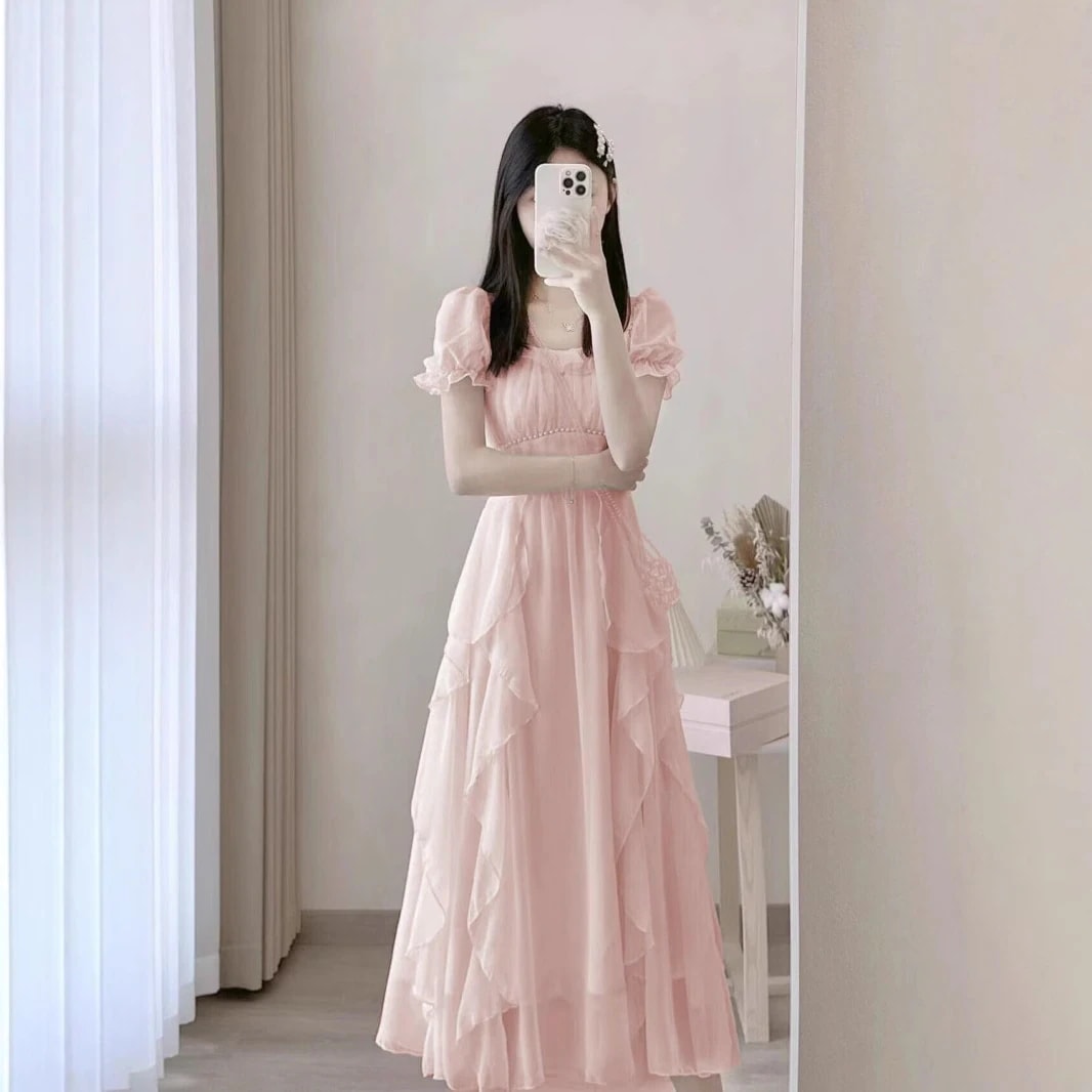 女性のためのプラスサイズの甘くて新鮮なドレス2024年夏の新しいスタイル高級感空気のようなスリムで優しい