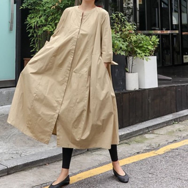2color レディース ワンピース 長袖 ロング丈 シャツワンピ ベージュ ブラック 183