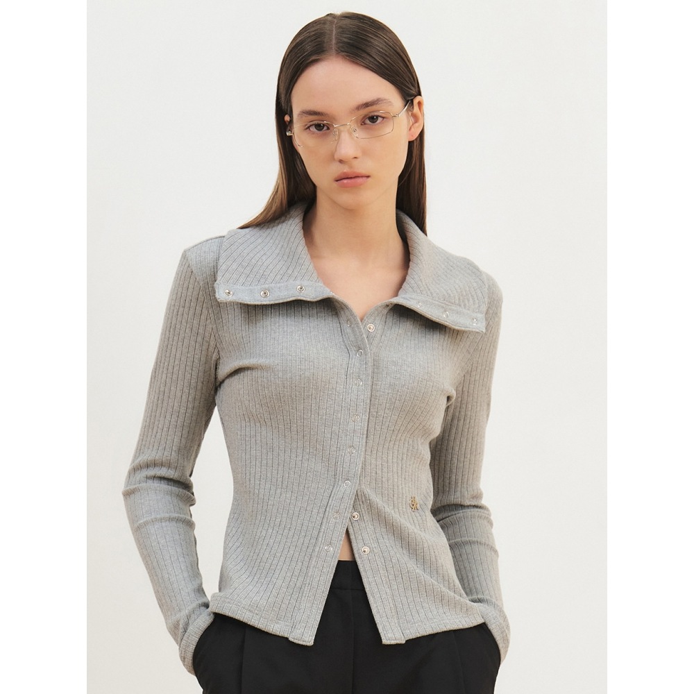 シティブリーズスナップカラーリブカーディガンメランジグレー