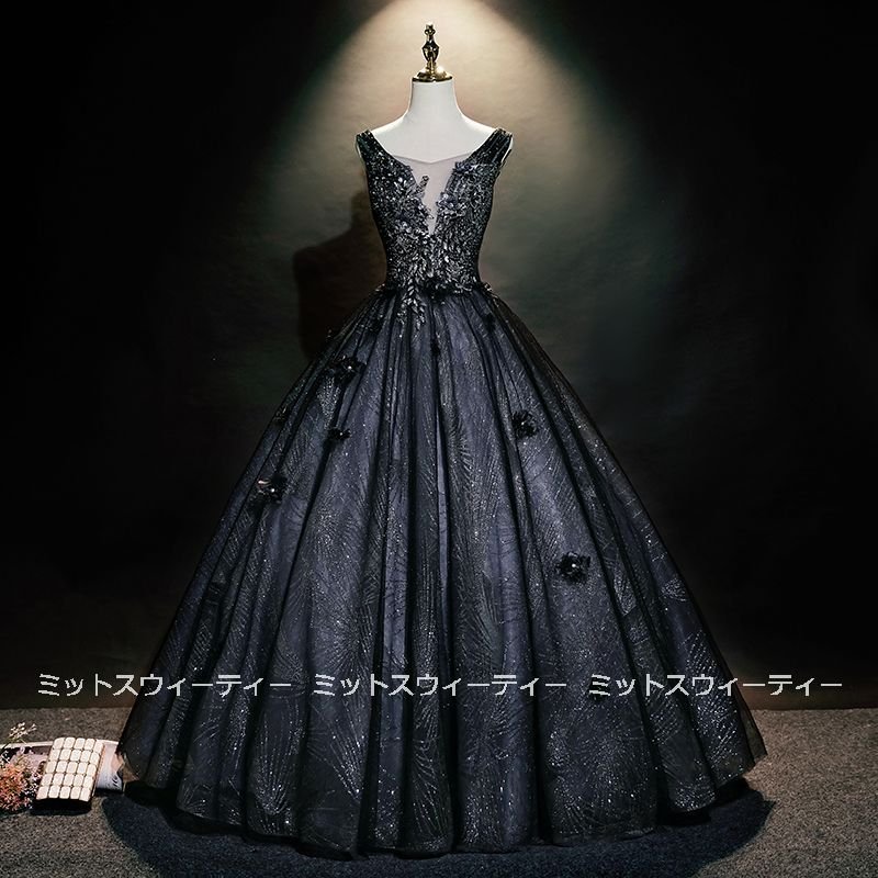 ウエディングドレス カラードレス ブラック シルバー 演奏会 フォーマルドレス イブニングドレス 二