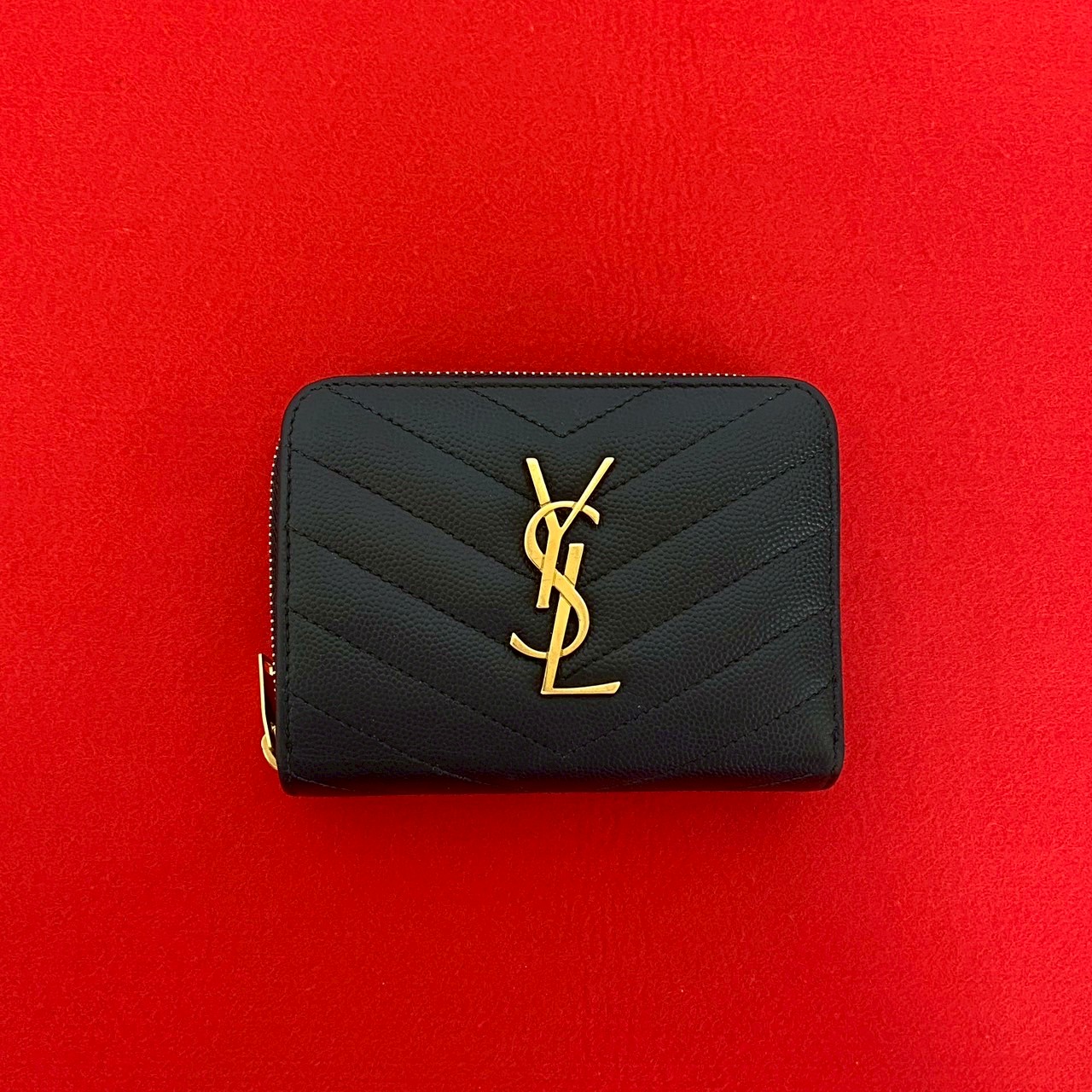 YSL ロゴ 金具二つ折り財布 レザー ブラック 35493