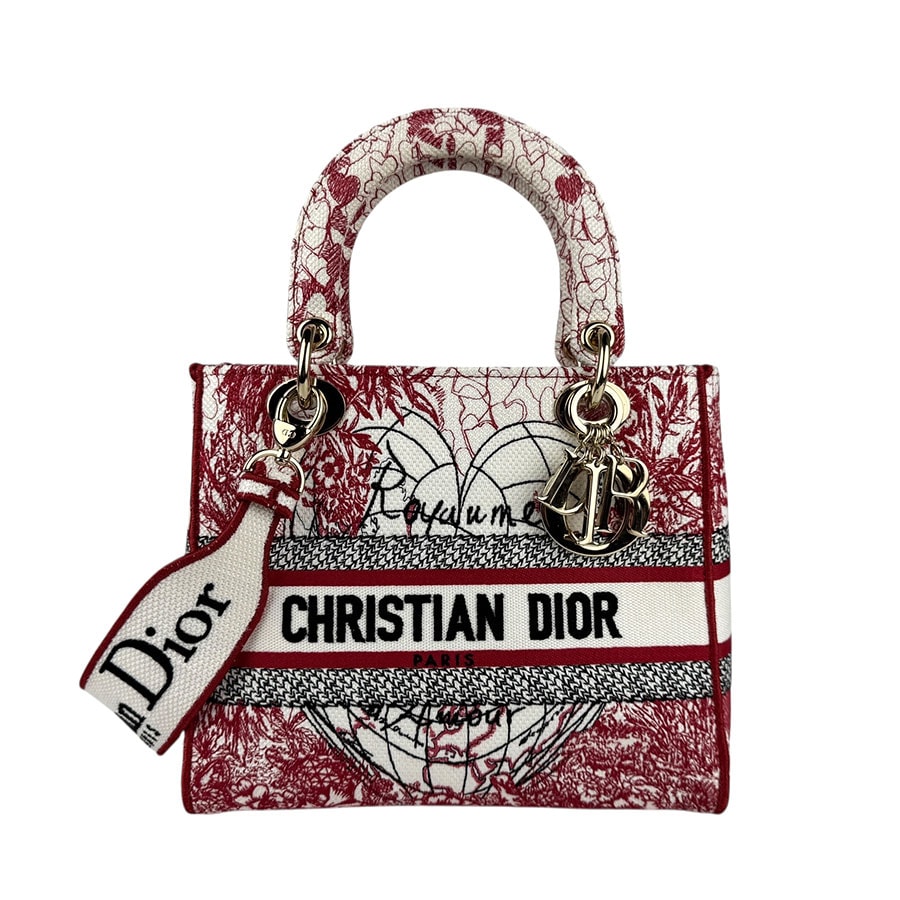 クリスチャンディオール Christian Dior ハンドバッグ ショルダーバッグ レディ D-LITE キャンバス レッド/ホワイト ゴールド レディース z5390
