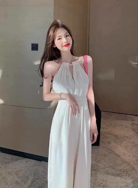 ワンピース スーツ ロング ロング丈 袖なし ノースリーブ Uネック スリム 細身 ウエストマーク かわいい 大人可愛い きれいめ シンプル カジュアル おしゃれ お洒落 大人女子 こなれ感 ラフ