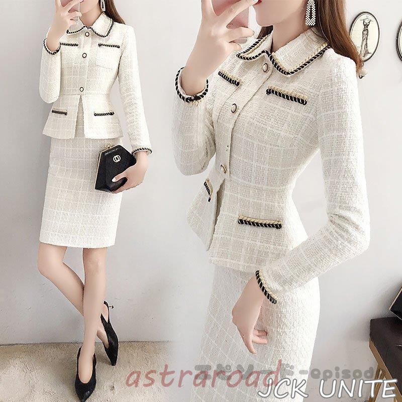 セットアップ レディース 2点セット 上下セット コート ショートコート スカート 膝丈 ジャケット トップス 秋 冬 着痩せ 通勤 おしゃれ カジュアル 大人 OL