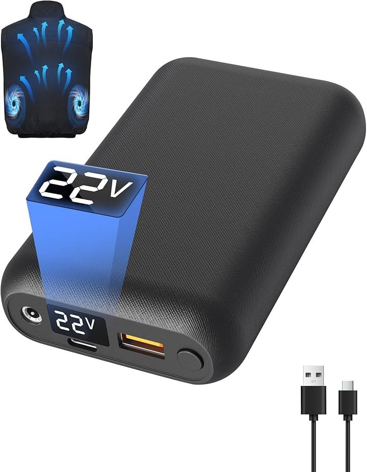 空調作業服 バッテリー 22V 超高出力 20000mAh 大容量 DC/USBデュアル出力 4段階風速調節 LED液晶ディスプレイ搭載(22V バッテリー 20000mAh) 5,375円