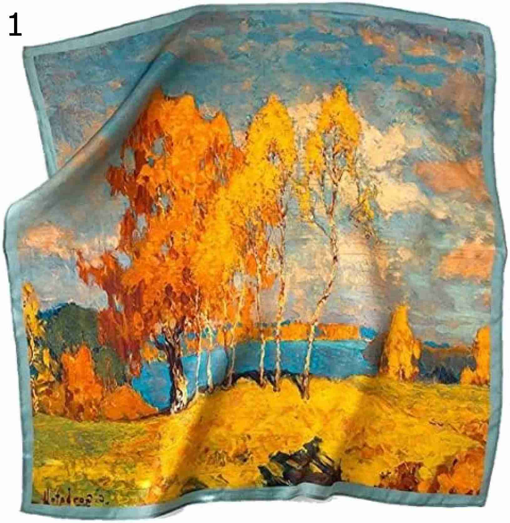 【20%OFFクーポン～】スカーフ 秋の風景 おしゃれ 大判 正方形 シルキー 薄手 軽量 髪飾り レディース 贈り物 53*53cm