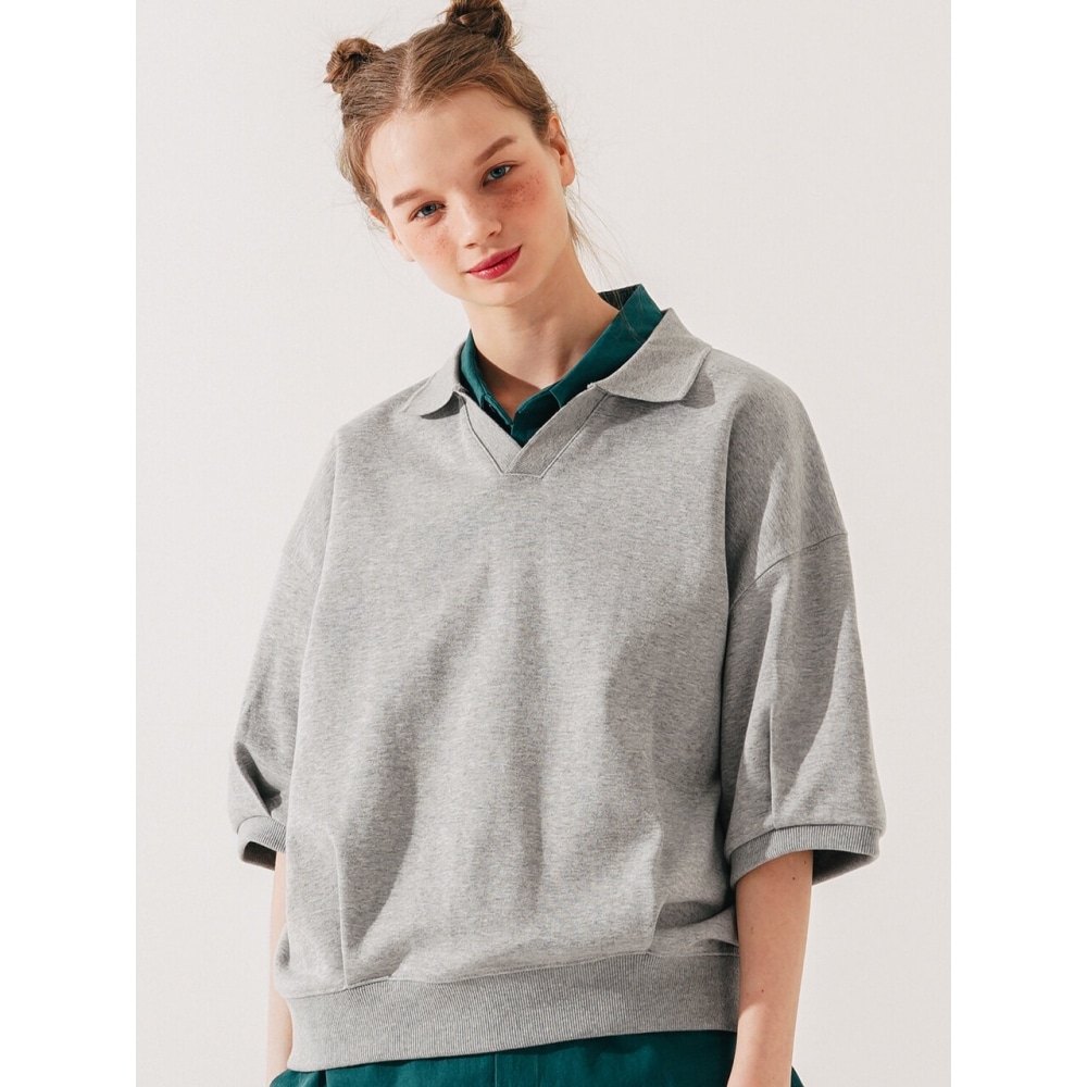 WV PROJECTサークルオープンカラー半袖TシャツグレーSHST7586