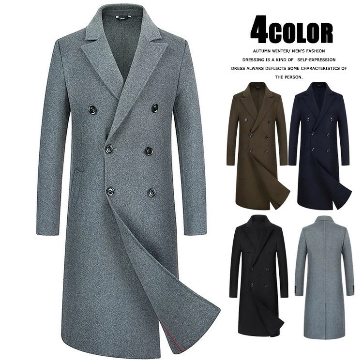 チェスターコート メンズ ウールコート ビジネスコート ダブルコート ビジネス 防寒コート ロングコート 防寒着 暖かい 冬物 冬服 ロング丈 高級感 紳士服 厚手 あったか 高品質 通勤 チェスター