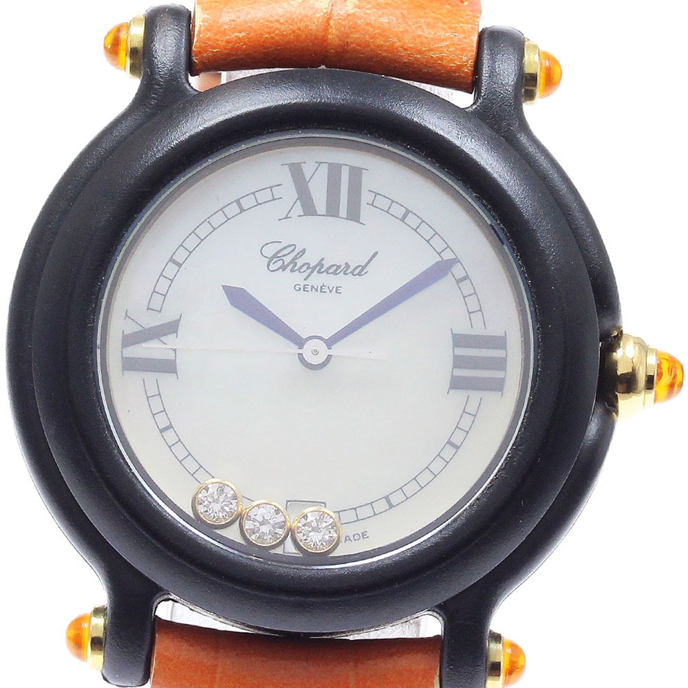 訳あり ショパール Chopard 27/7777 ビーハッピー 3Pダイヤ デイト クォーツ レディース 保証書付き_946662【中古】
