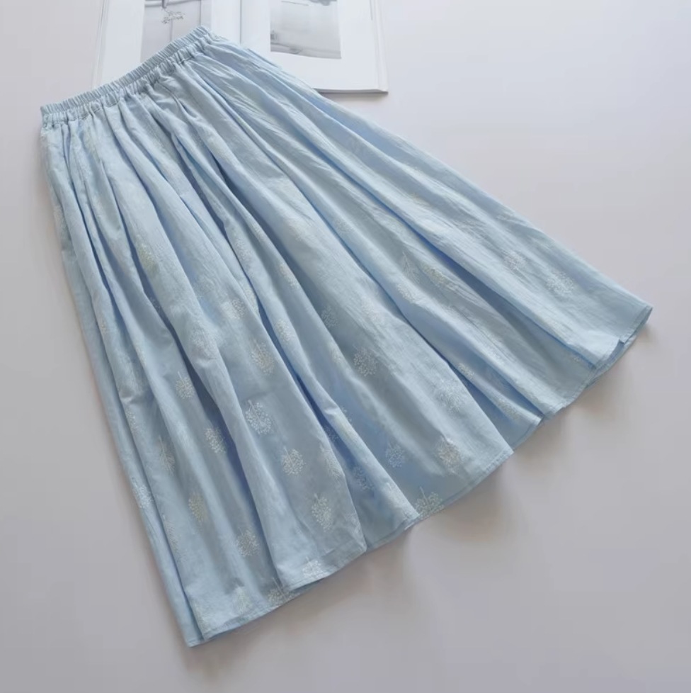 レディース スカート フレア フレアスカート ロングスカート 膝下 ミモレ ロング ワイド フレア フェミニン 刺繍 ヴィンテージ アメカジ 薄手 伸縮性 かわいい 大人可愛い カジュアル おしゃれ