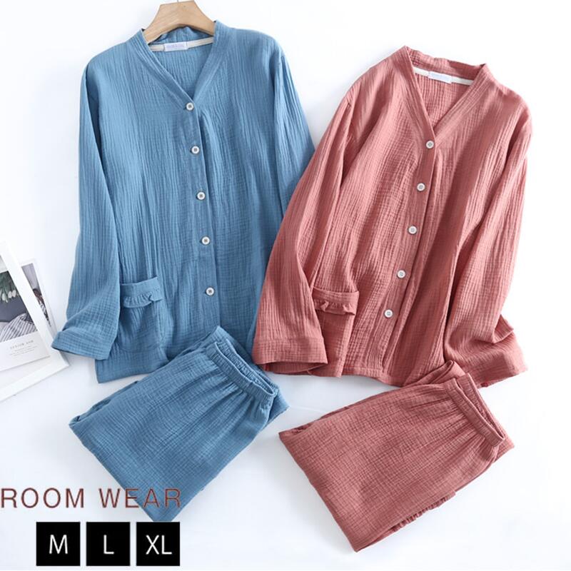 ガーゼパジャマ メンズ レディース 綿100% 2重ガーゼパジャマ ペアパジャマ 部屋着 柔らか