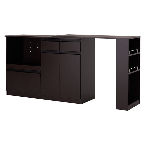 伸縮 キッチンカウンター 約幅133207cm ダークブラウン スチール取っ手 2口コンセント付き キッチン収納 組立品 キッチン 台所