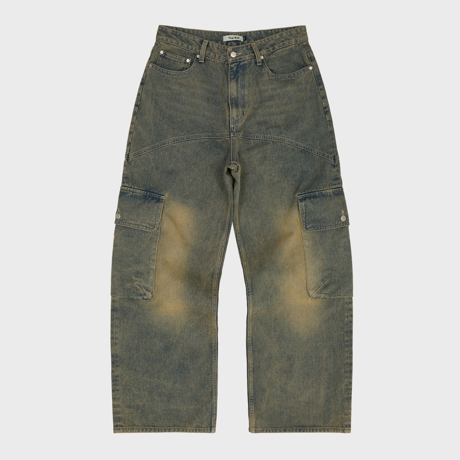 Yellow Washed Cargo Denim Pants DEEP BLUE