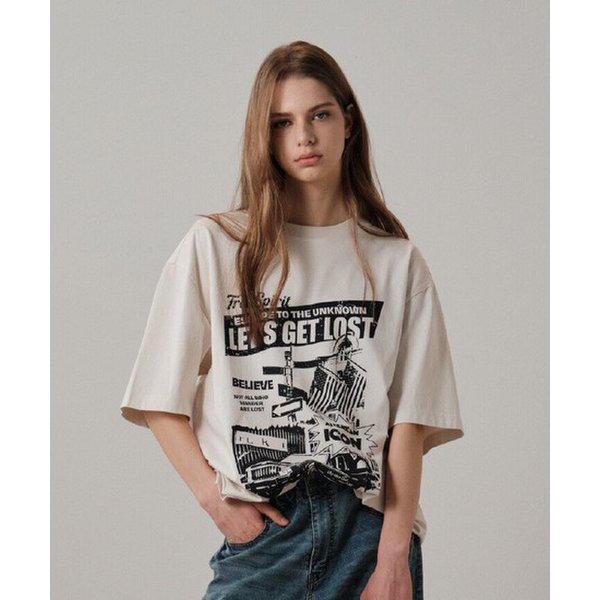 【新商品入荷】JR2TSU204 アイボリー 男女共用 ビンテージポスター グラフィック Tシャツ_SC