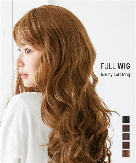 ずれにくい！小顔みせ耐熱フルウィッグ（固定ピン付）ラグジュアリーカールロング 5,925円