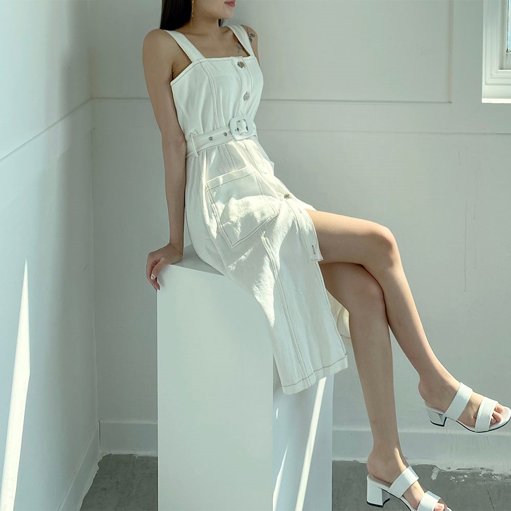 女性のレトロ身上デニムロングワンピース