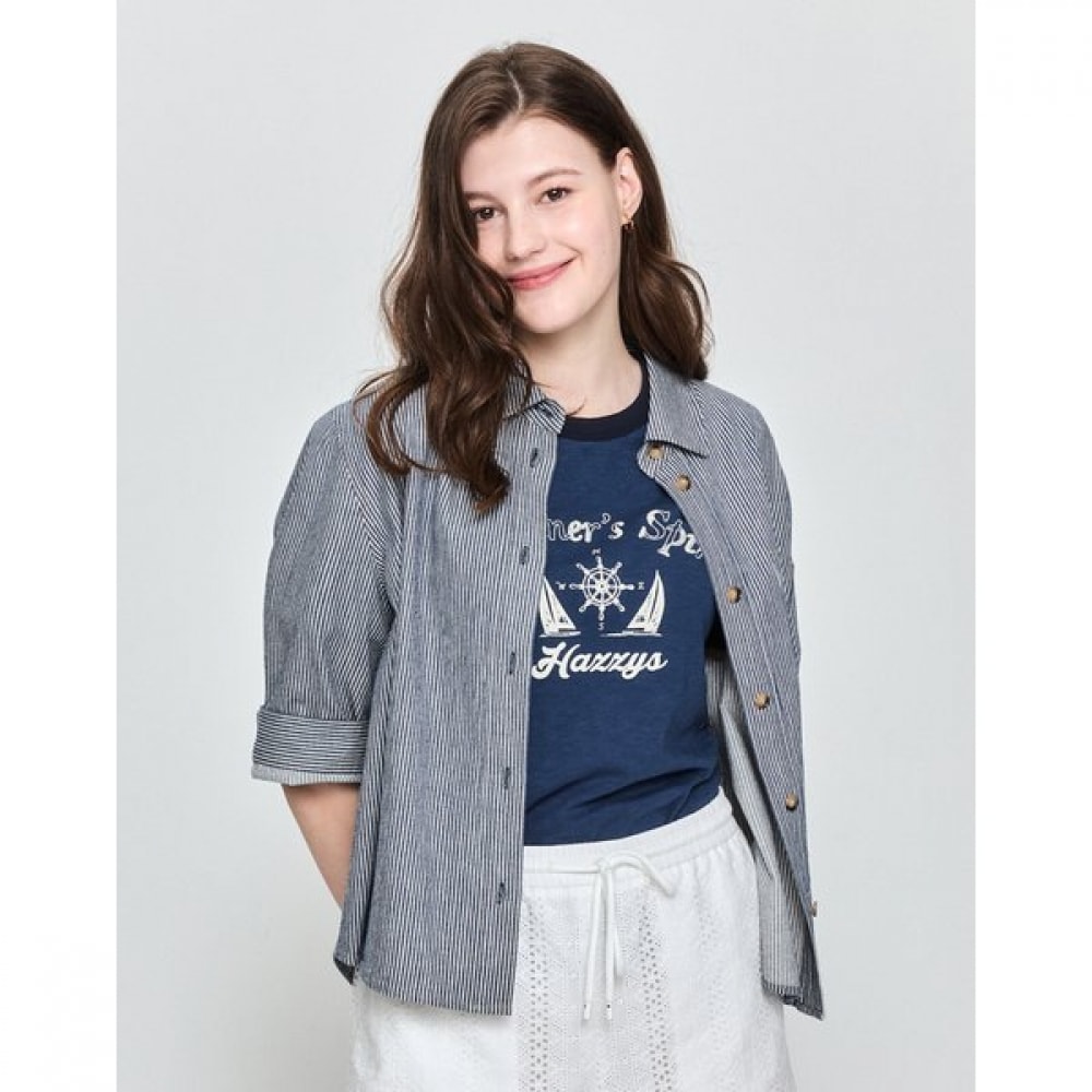 [25SS] ブルーストライプコットン 3/4 スリーブシャツ HSSH5B421B2