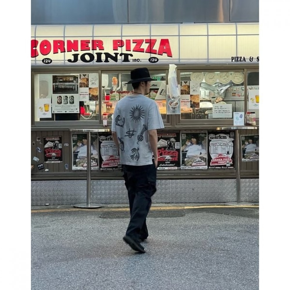 HIS ベージュプリント配色コットン半袖 HZTS4E854I1