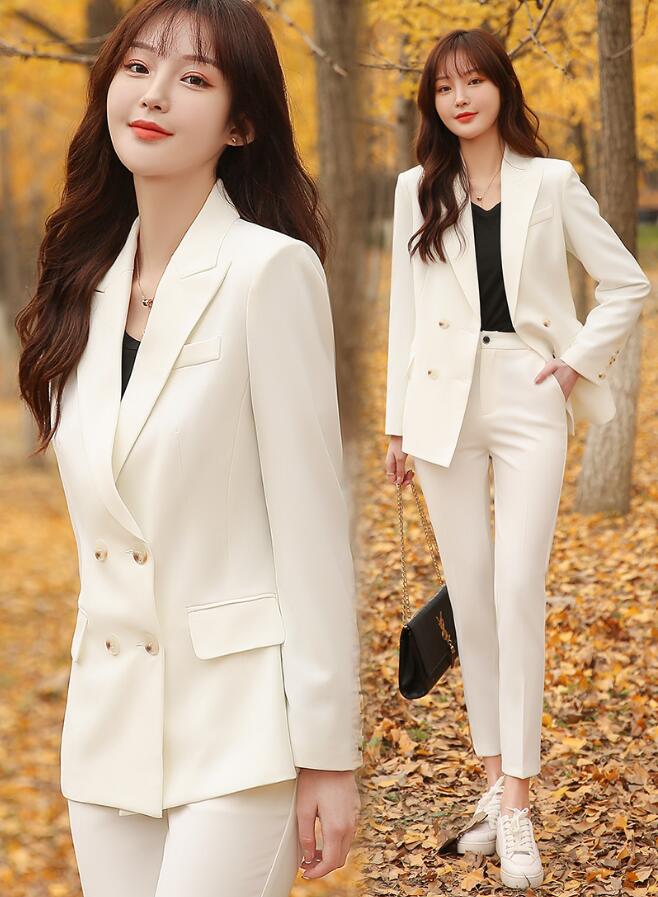 韓国風 エレガントスーツセット パンツスーツ レディース フォーマル オフィススーツ 通勤 OL 2点セット 長袖 テーラードジャケット+スキニーパンツ 夏秋春 セレモニースーツ ママ 面接 S/M/