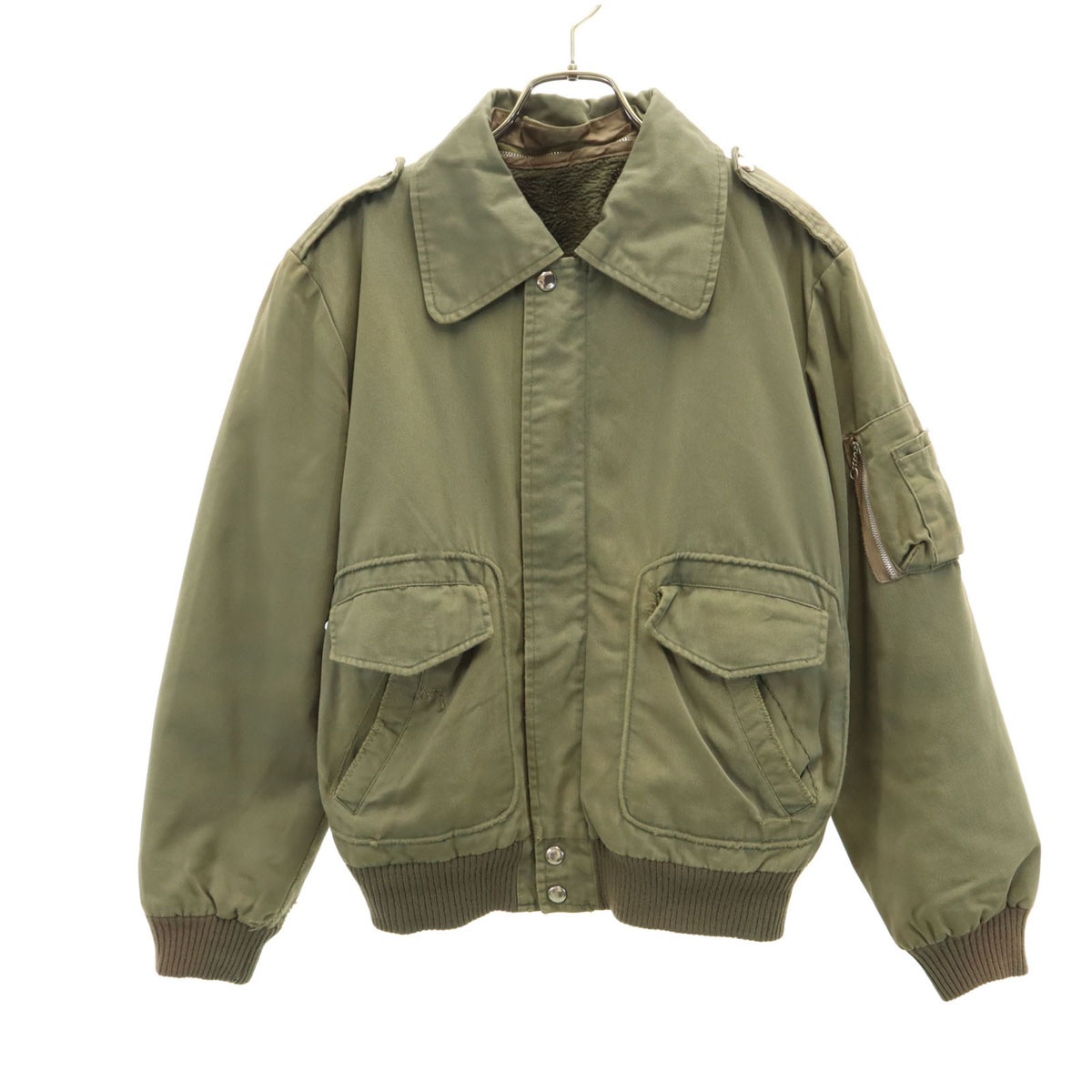 70s 80s ミリタリー フライトジャケット 46 カーキ ライナー付き メンズ 古着