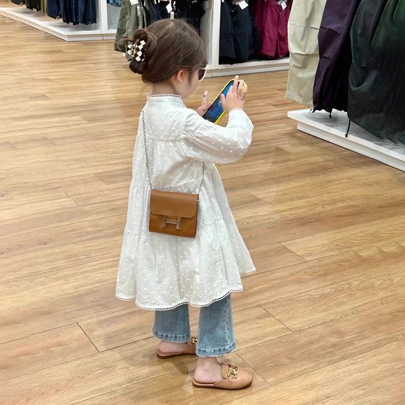 秋物子供服女の子ジャガード長袖ワンピース子供用おしゃれベビードールスカートデニムマイクロフレアパンツ