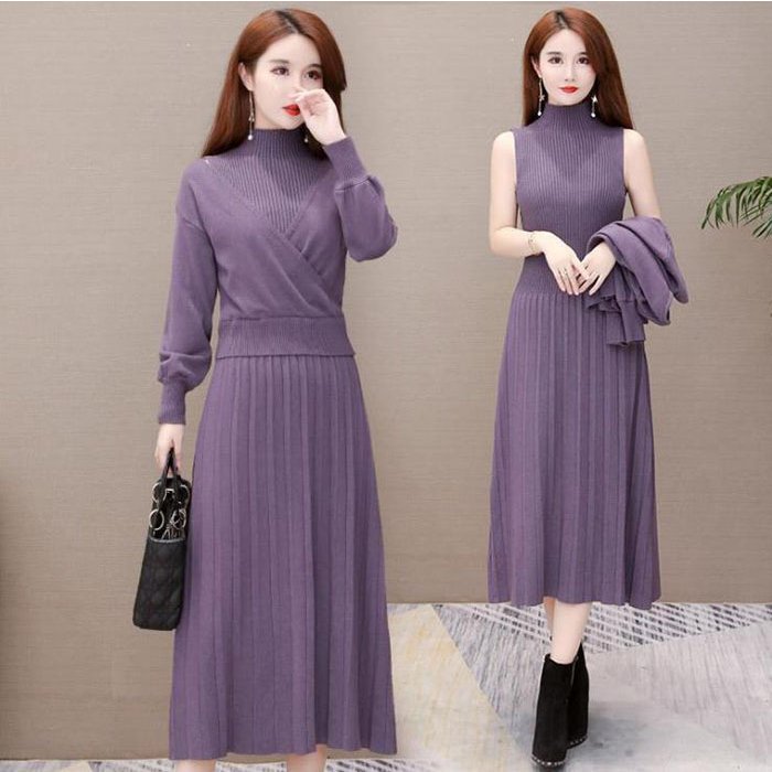 セットアップ レディース 上下セット ニットセーター ワンピース 2点セット チュニック 着やせ 大