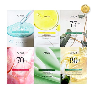 シートマスク6種（ドクダミ鎮静/ピーディーアールエヌ/桃/ビタミンC/アンプル/クリーム）