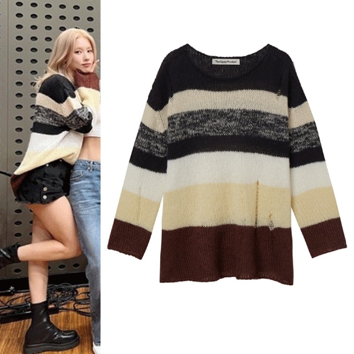 【(G)I-DLE着用】MULTI STRIPE KNIT SWEATER (BEIGE)
