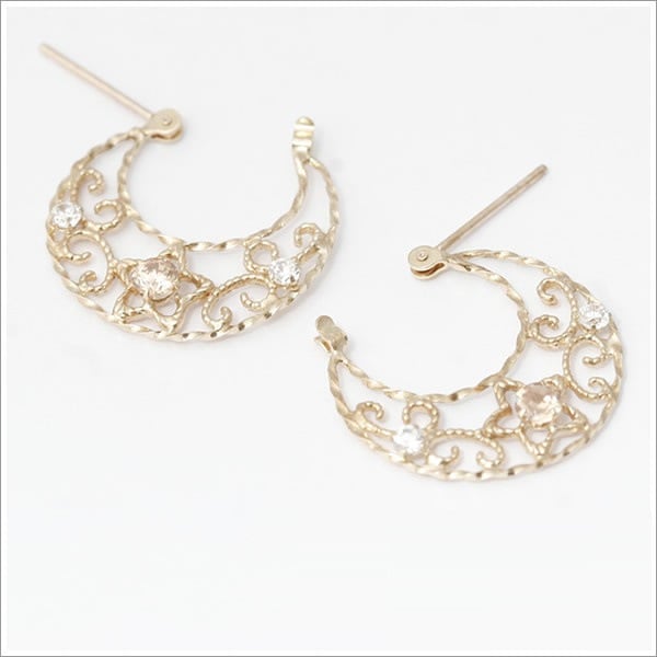 星砂の月 K10YG キュービックジルコニア ムーン ピアス 発送目安２-３週間