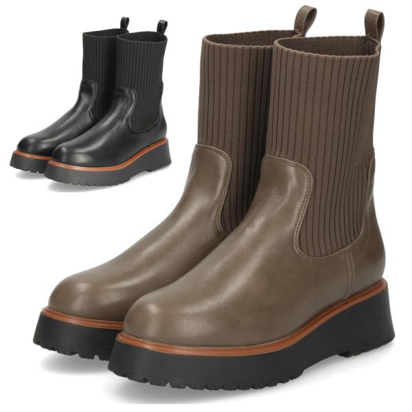 ブーツ サイドゴア ニットソックスブーツ レディース 軽量 ショートブーツ 防寒 ブラック 厚底 マンチェッタ MASCHIETTA 9301 異素材 7,387円