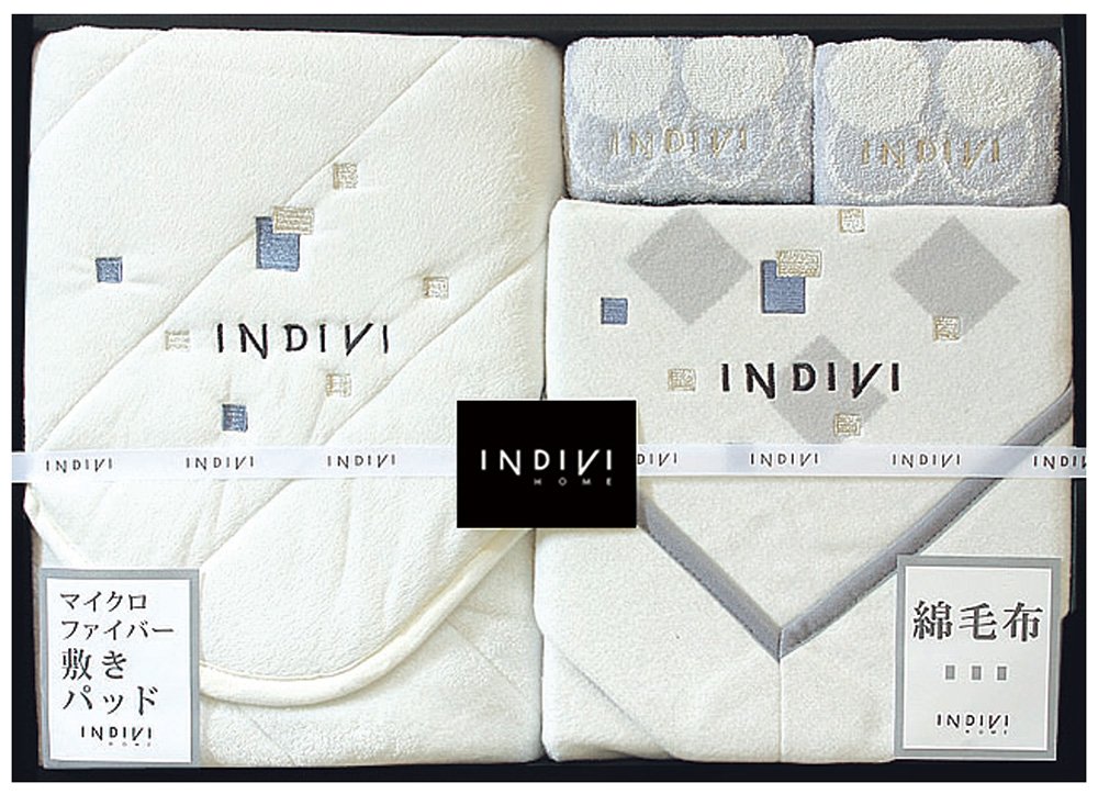 INDIVI HOME インディヴィ アース 寝具ギフト4点セット 綿毛布1・敷きパッド1・フェイスタオル2 INES-1200