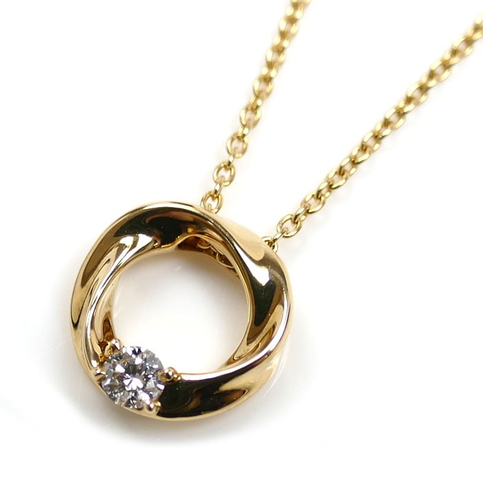 STAR JEWELRY スタージュエリー K18YG イエローゴールド フォーエバーループ 1Pダイヤ ネックレス ダイヤモンド0.05ct 2.0g 40/43cm レディース 中古 美品