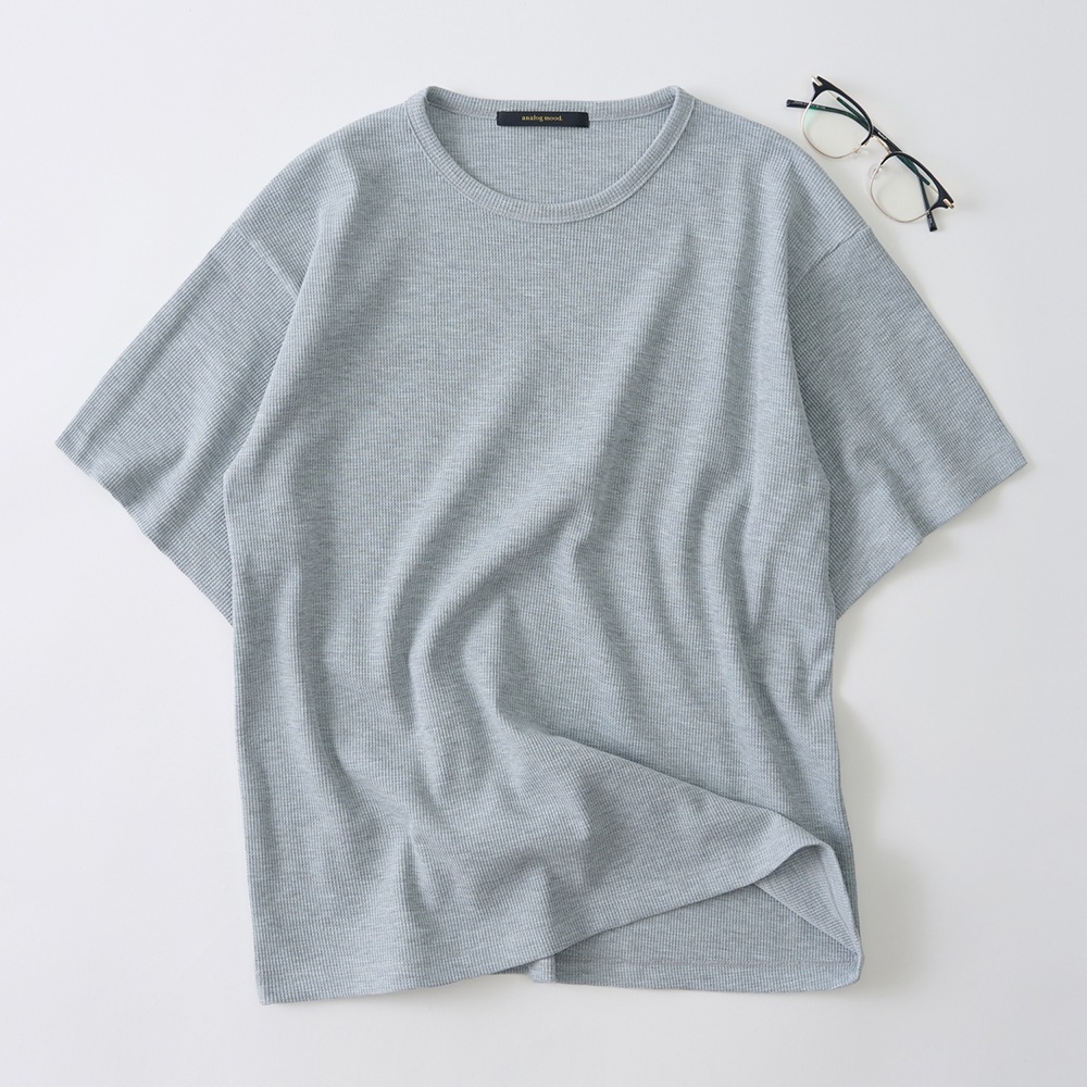 アナログムードワッフルベーシック半袖Tシャツ (グレー) AN26SS3801-ブラック