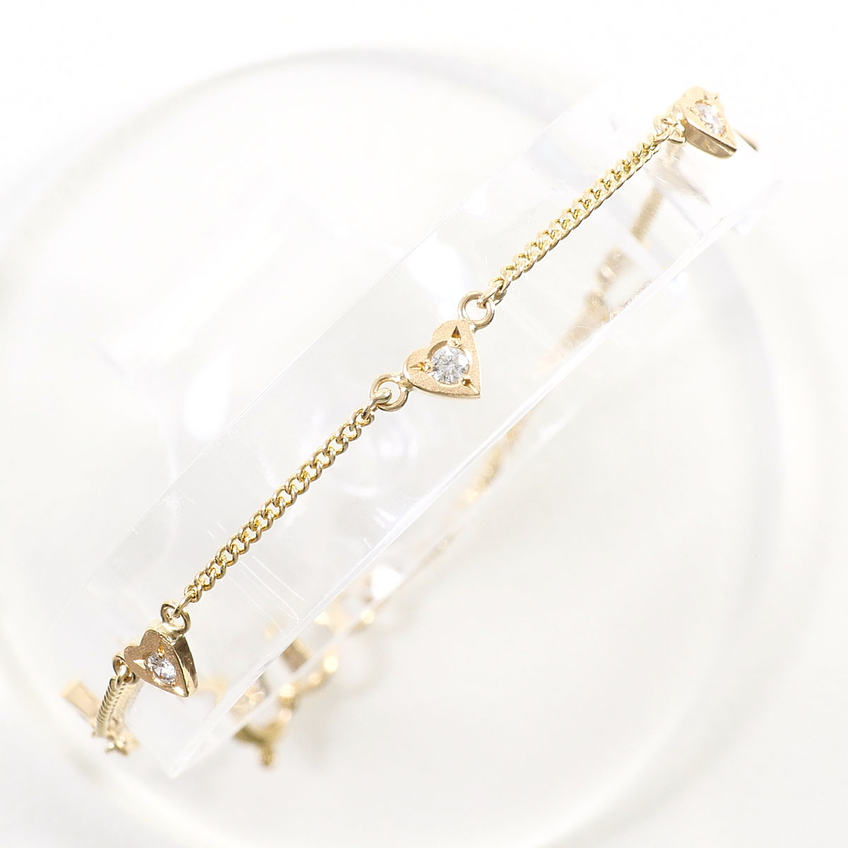 K18 18金 YG イエローゴールド ブレスレット ダイヤモンド（ct刻印なし） 総重量約1.9g 約19.5cm 中古